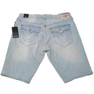 True Religion Rocco Denim Shorts Mens Size 38 Flap Light Wash Jean Jorts NEW NWT